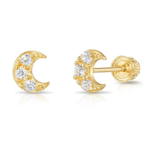 Radiant 14K Gold Moon Crescent Stud Earrings - Timeless Elegance for Every Occasion.