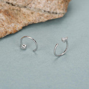 Clear CZ Droplet Huggie Hoop Earrings in Sterling Silver, Tiny Pear Cut CZ Open Hoops, Pull through Threaders, Half Hoops