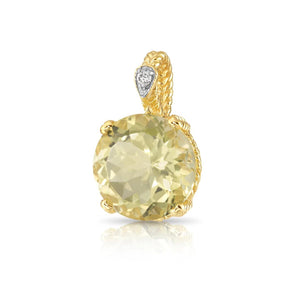 Stunning 14K Gold Yellow Topaz and Diamond Pendant Necklace.
