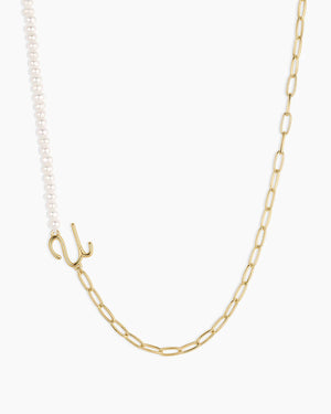 Lou Pearl Alphabet Necklace NikNenz™ Premium Gold & Diamonds