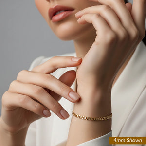 14K Solid Yellow Gold Curb Link Chain Bracelet, 7 Inches