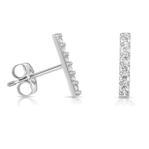 14K White Gold Bar Stud Earrings