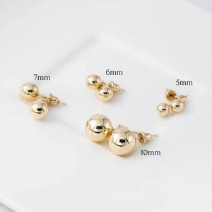 14K Real Gold High Polished Stud Earrings with Push Back Closure | Sizes: 5Mm, 6Mm, 7Mm, 10Mm | High Quality Ball Studs