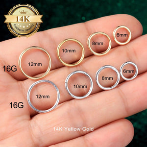 14K Solid Gold Clicker Hoop Earring - 16G Elegant Cartilage Helix Conch Nose Daith Huggie Hoop.