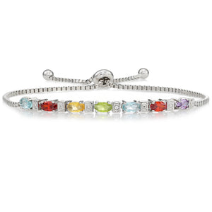 Sterling Silver Multicolor Rainbow CZ Bracelet, Adjustable Length