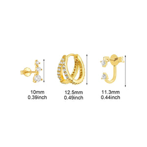 Gold Plated Earrings Set for Women Cubic Zirconia Stud Hoop Earrings Stack Female Casual Daily Jewelry Accessories