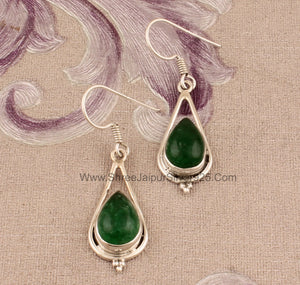 Jade Pear Stone 925 Sterling Silver Earrings, Handmade Designer Jewelry