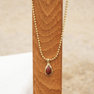 Red Jasper Pear Necklace 18Ct Gold Plate