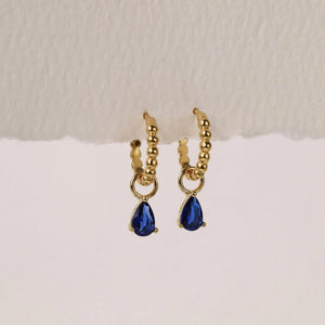 Elegant Gold Plated 925 Sterling Silver Blue Marquise Dangle Hoop Earrings - Perfect Gift for Her.