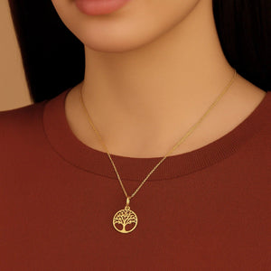 Elegant 14K Yellow Gold Tree of Life Pendant Necklace - 18" Chain Included.