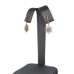 14K Yellow Gold Diamond Starburst Dangle Huggie Earrings