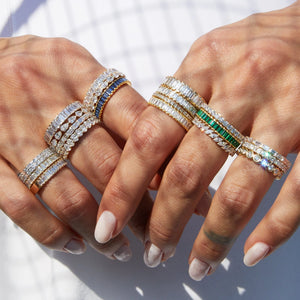 Lab Grown Green Emerald Baguette Eternity Ring NikNenz™ Premium Gold & Diamonds