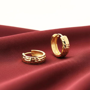 Dainty Handmade 14K Yellow Gold Hand-Engraved Huggie Earrings - 13mm (0.5 Inch).
