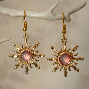 Lilac Sun Earrings, Quirky Pretty Gold and Lilac Acrylic Sun Drop Earrings for Women