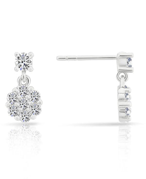 Sparkling CZ Flower Dangle Stud Earrings in Elegant Sterling Silver.