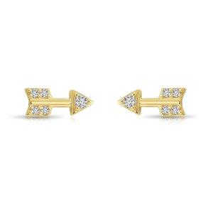 14K Solid Yellow Gold Tiny CZ Arrow Stud Earrings with Secure Screwback Closure.