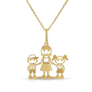 Beautiful 14K Yellow Gold Mom and Children Pendant Necklace.