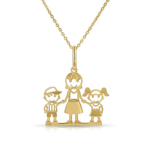 Beautiful 14K Yellow Gold Mom and Children Pendant Necklace.
