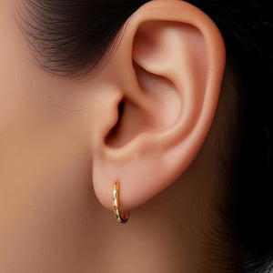 Stunning 14K Gold Handmade 12mm Dainty Hand Engraved Huggie Earrings.
