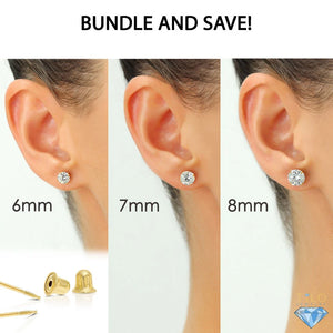Bundle Set of 3! 14K Gold Classic Solitaire Stud Earrings, Screw-Back