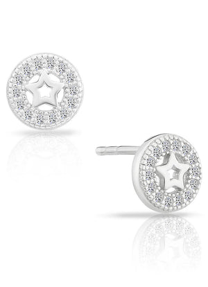 Stunning CZ Halo Star Stud Earrings in Elegant Sterling Silver.