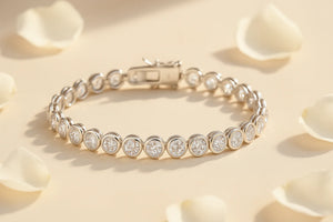 Sterling Silver Classic Bezel Set Simulated Diamond Tennis Bracelet, 7 Inch