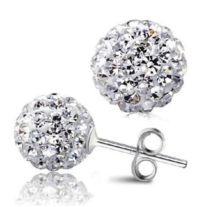 Sterling Silver Small to Big Shamballa Crystal Ball Stud Earrings 4, 5, 6, 8 Mm Diameter