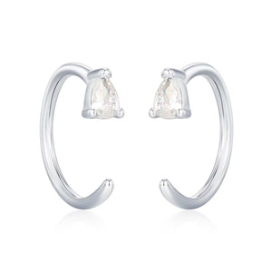 Clear CZ Droplet Huggie Hoop Earrings in Sterling Silver, Tiny Pear Cut CZ Open Hoops, Pull through Threaders, Half Hoops