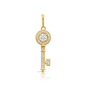 Dainty Handmade 14K Solid Yellow Gold CZ Key Pendant Necklace with Elegant Cable Chain.