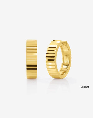 Elegant Wide Gold Fluted Hoop Earrings.