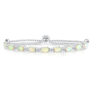 Sterling Silver Fire Opal Adjustable Bracelet with Cubic Zirconia Stones