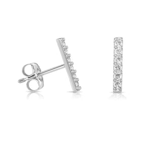 Elegant 14K Solid Gold Minimalist Cubic Zirconia Bar Stud Earrings - Petite and Dainty Design.