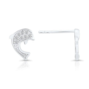 Sparkling CZ Dolphin Stud Earrings in Premium Sterling Silver.