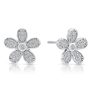 Dazzling CZ Daisy Flower Stud Earrings in Elegant Sterling Silver.