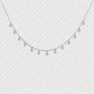 0.75Ct Lab Grown Diamond Brilliant round 13 Drop Bezel with Chain Necklace Solid 14K Gold Moissanite Station Necklace, Handmade Jewelry