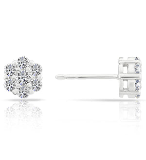 Dazzling CZ Tiny Flower Halo Sterling Silver Stud Earrings.