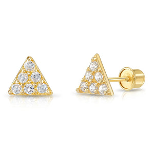 14K Gold Triangle Stud Earrings with Sparkling Cubic Zirconia