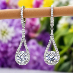 Round Cut 1 Carat VVS Moissanite Diamond Dangle Drop Earrings 925 Sterling Silver