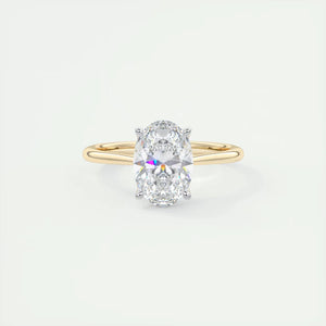 2.00 Oval Cut Lab Grown Diamond Solitaire Ring, 14K Solid Gold Two Tone Flower Engagement Ring, Wedding Ring, Bridal Ring, Anniversary Gift.