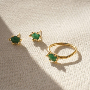 Green Aventurine Claw Ring 18Ct Gold Plate