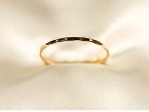 14K Solid Yellow Gold Hammered Ring: Dainty Wire Band, 0.8Mm