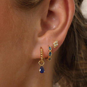 Elegant Gold Plated 925 Sterling Silver Blue Marquise Dangle Hoop Earrings - Perfect Gift for Her.