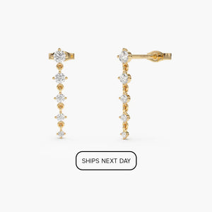 Dangle & Drop Earrings / 14K Gold Dangling 4 Prong Natural Diamond Drop Earrings by Ferkos Fine Jewelry