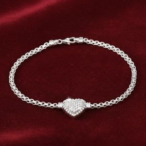 Sterling Silver Heart CZ Bracelet, Italian Handmade Love Style Jewelry