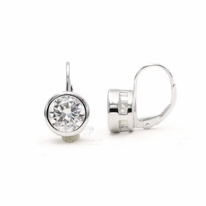 Moissanite Bezel Set Dangle Earrings, 925 Sterling Silver