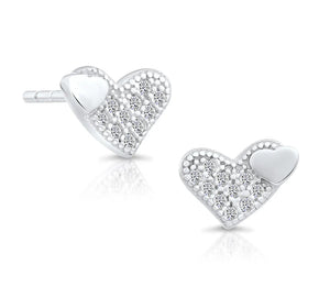 Elegant Sterling Silver CZ Double Heart Stud Earrings.