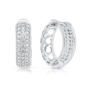 925 Sterling Silver Pave CZ Huggies Hoop Earrings, 15Mm Height, Small Silver Huggie Earrings, Made by TILO Jewelry