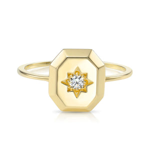 14K Yellow Gold Lab Diamond Signet Ring, 0.07Ctw