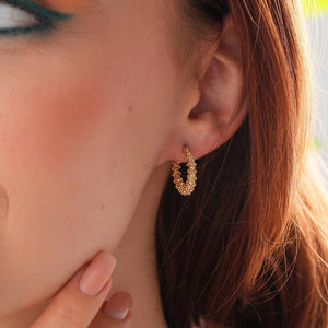 14K Solid Yellow Gold Minimalist Dainty Dorica Beaded Ball Huggie Hoop Earrings - Perfect Gift for Her!.