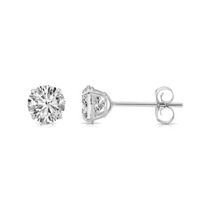 Elegant 10K White Gold CZ Round Stud Earrings - Unisex Basket Set with Secure Push Back Closure.
